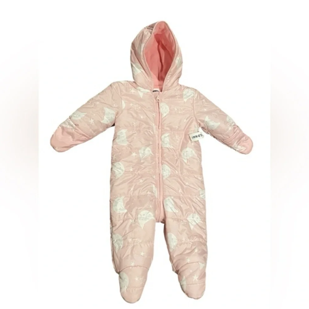 NEW 6 - 12 Month Girls Snow Bunting OldNavy Pink Infant Jacket Cat Star Snowsuit